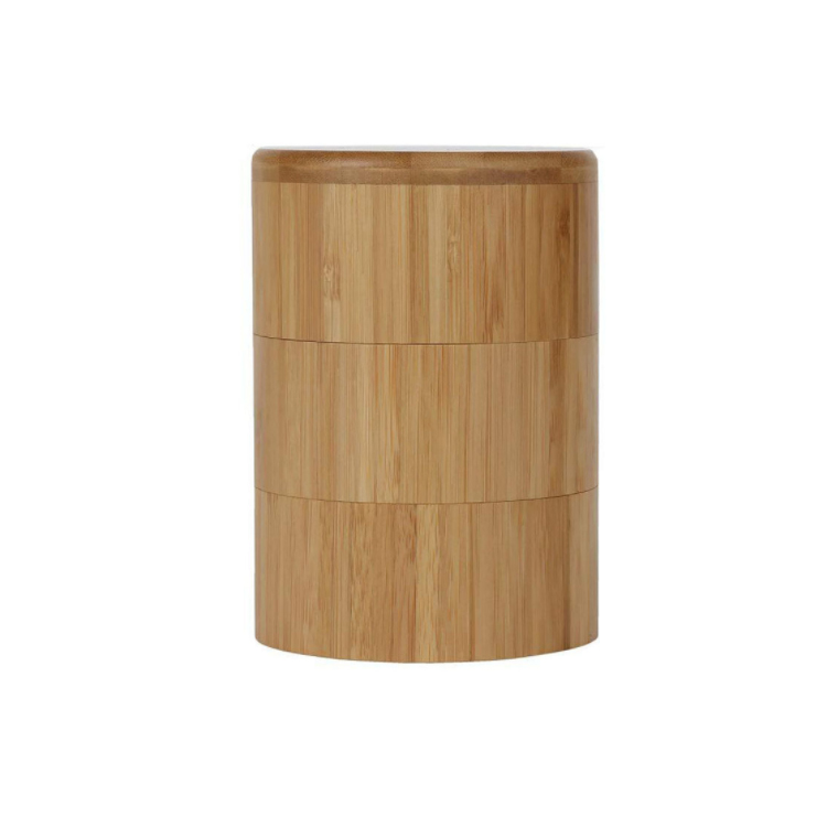 OEM Custom Logo Brown Bamboo Salt Cellar Wood Round Salt Box Spice Box with Swivel Cover