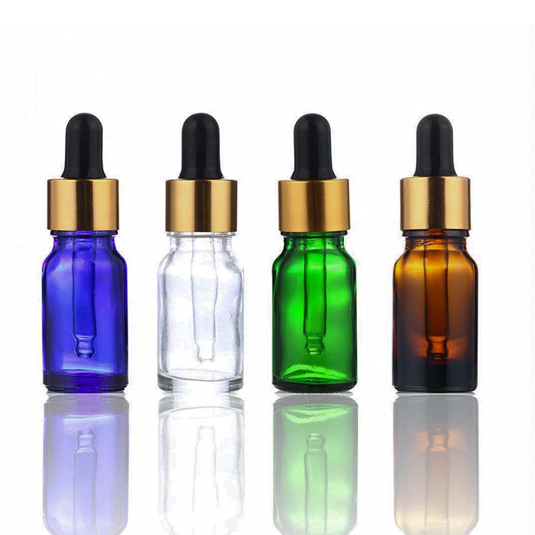 OEM Custom color 10 ml round gloss pure essential oil bottle with euro gold cap