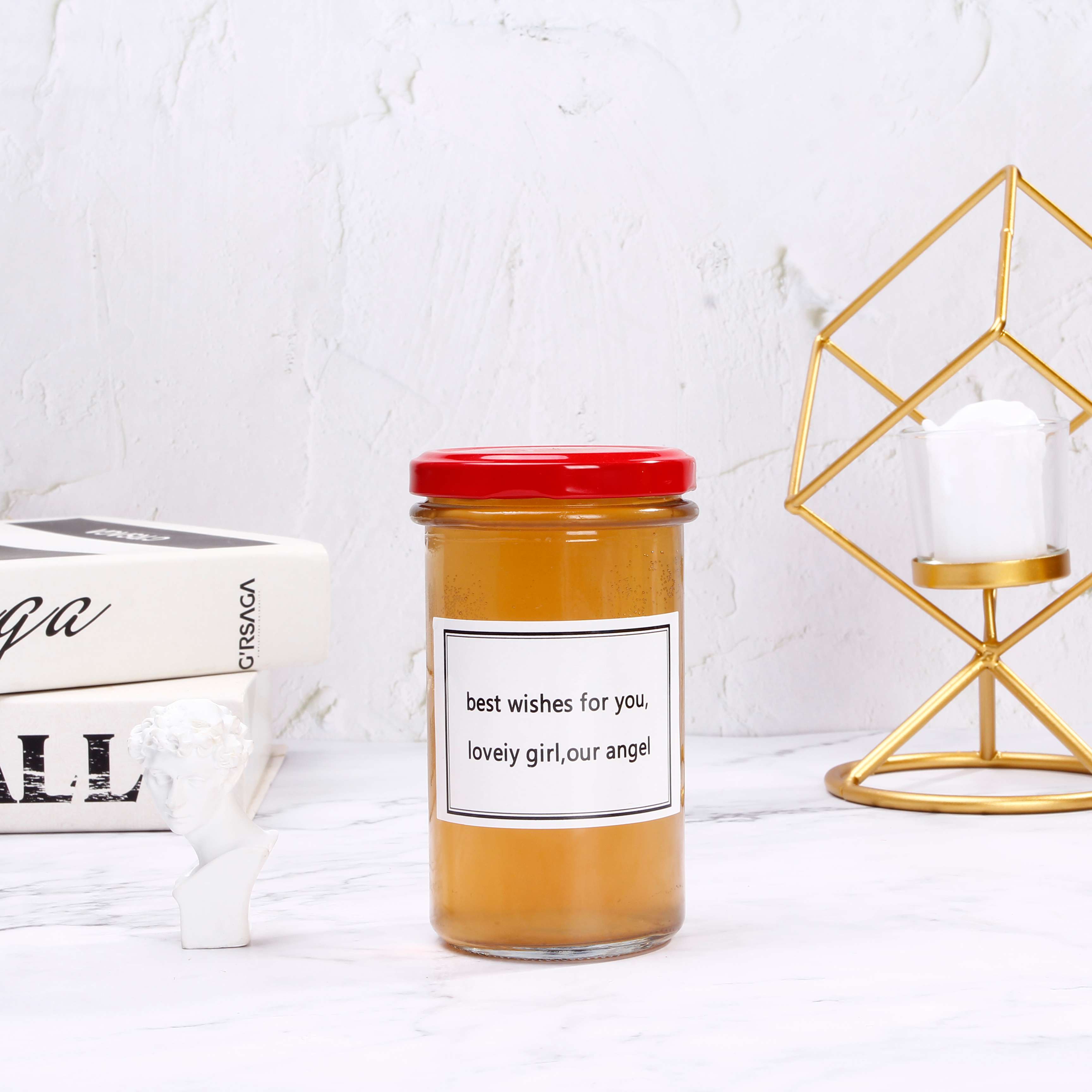 OEM Empty Clear Custom Logo 200ml Round Glass Jars For Honey Canning With Lids