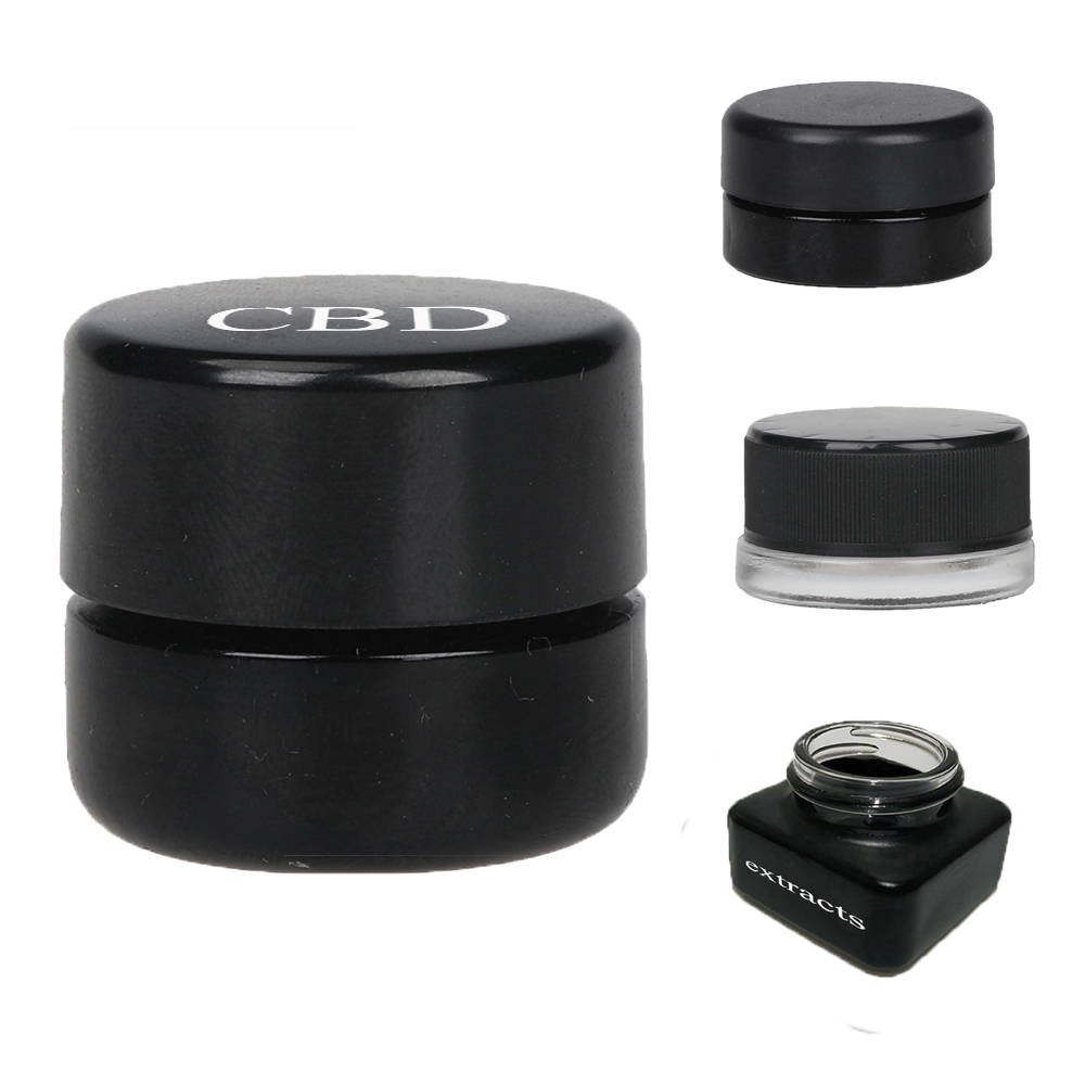 OEM LOGO 3 5 6 7 9ml round squared white black glass cosmetic jar medical cream CBD concentrate dab wax jar without CRC lid