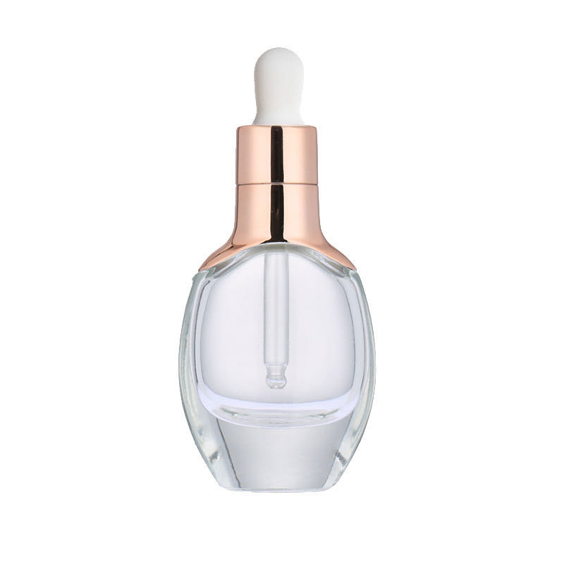 OEM Luxury Factory Wholesale Cosmetic Packaging Rose Gold Cap 15ml 30ml Serum Glass Dropper Bottles For Essential Oils E Liquid