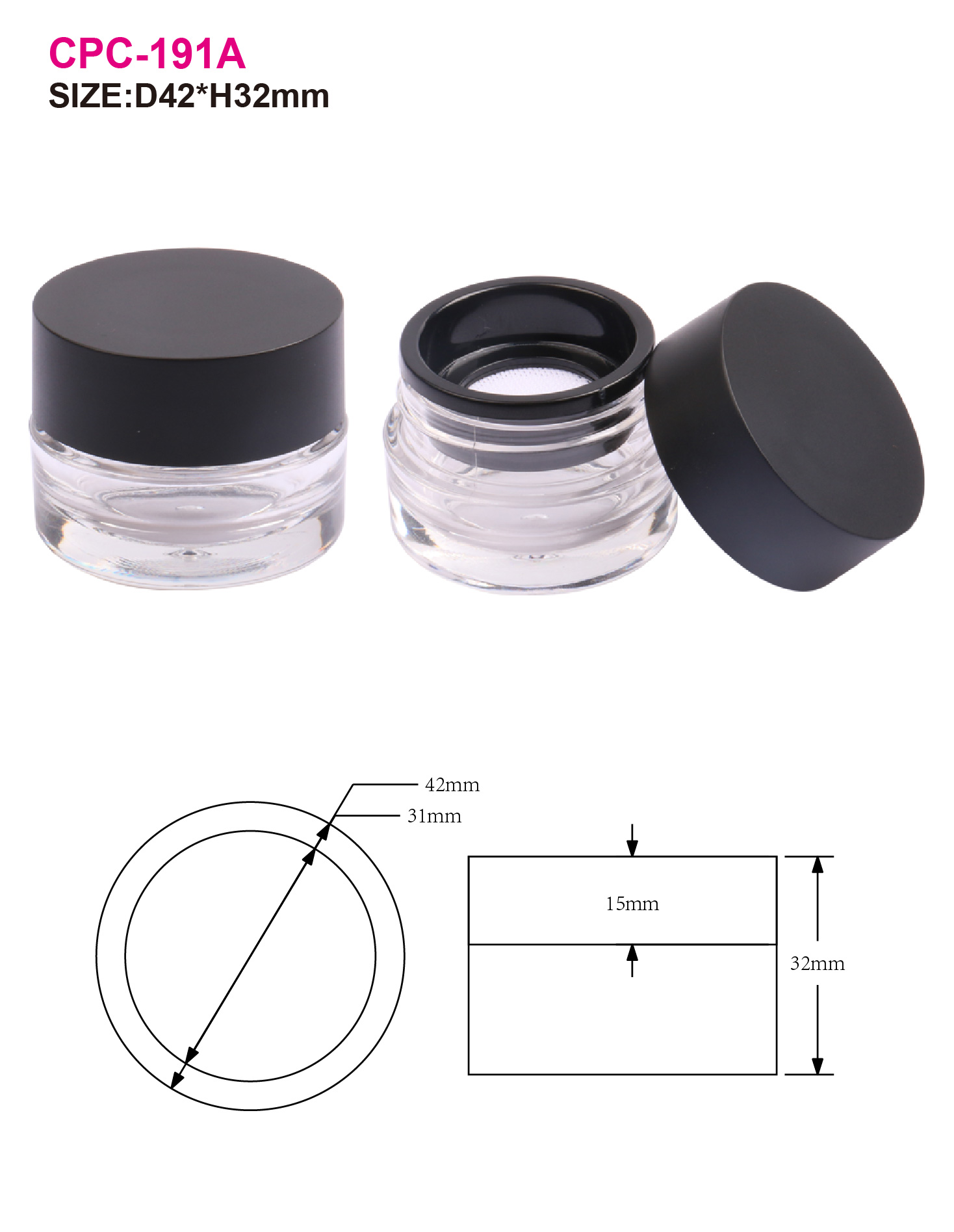 OEM & ODM Accept Custom Design Logo Print High Quality Small Mini Acrylic Portable Powder Jar Makeup Compact Case