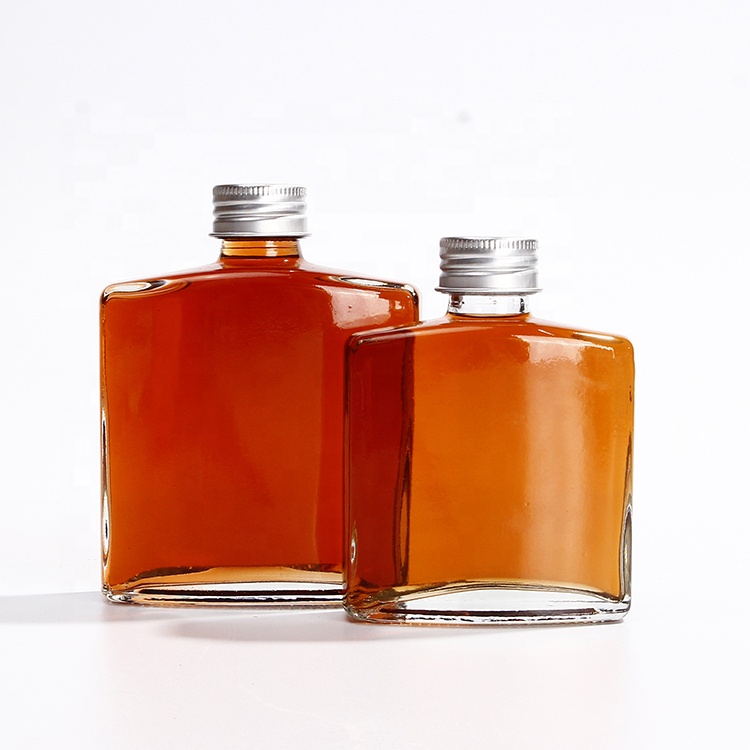 OEM ODM Clear 200ml 250ml Iced Coffee Flat Square Glass Bottle With Screw Cap For Coffee Making