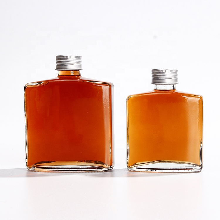 OEM ODM Clear 200ml 250ml Iced Coffee Flat Square Glass Bottle With Screw Cap For Coffee Making