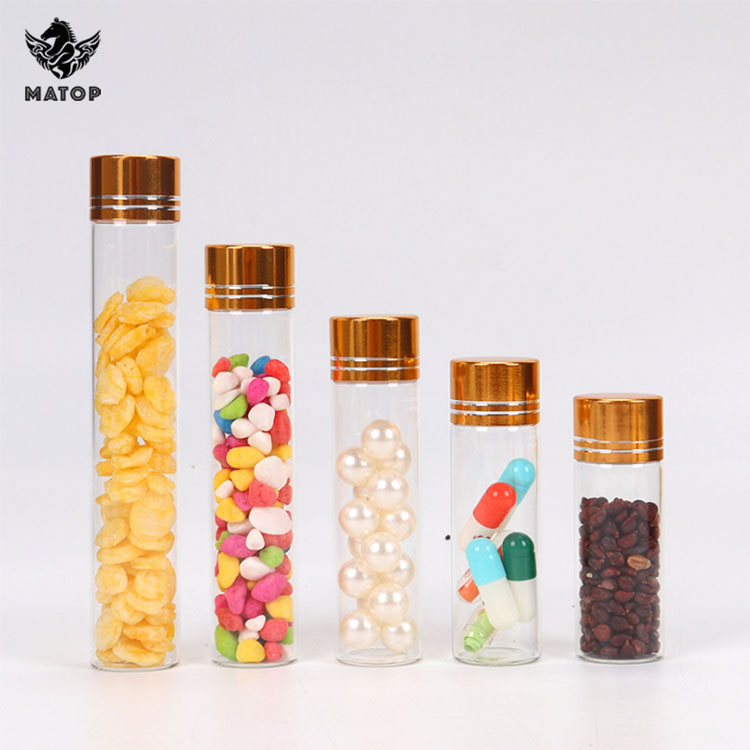 OEM ODM flat bottom glass test tube with golden aluminum screw cap