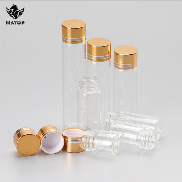 OEM ODM flat bottom glass test tube with golden aluminum screw cap