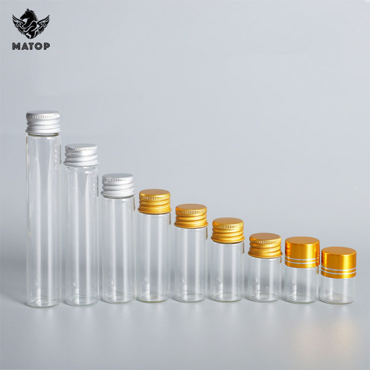 OEM ODM flat bottom glass test tube with golden aluminum screw cap