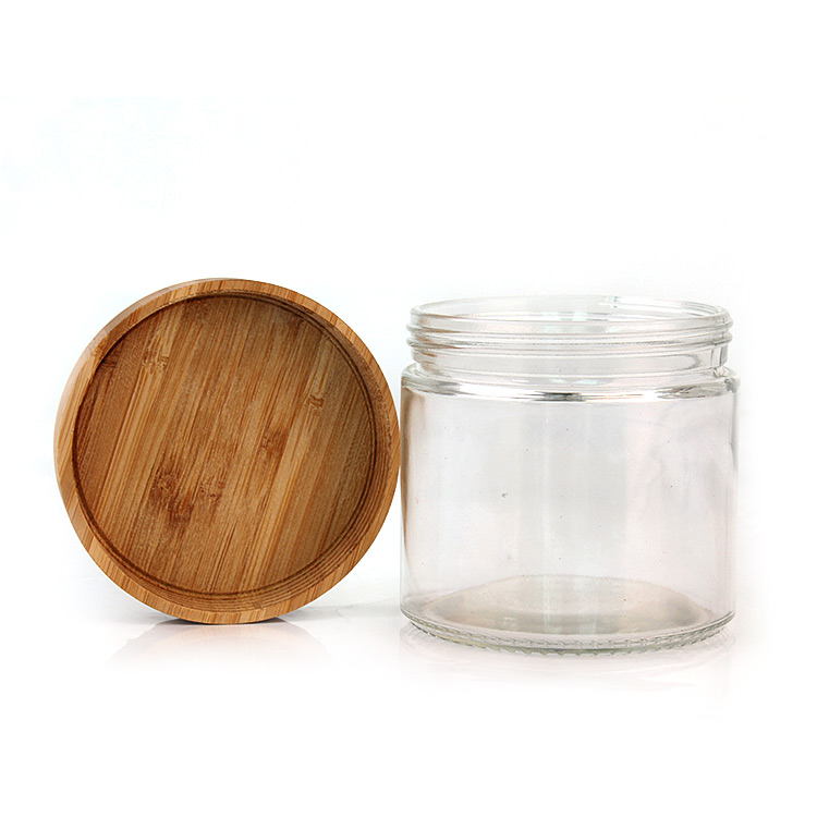 OEM ODM kitchen 420ml clear round glass storage jar container with bamboo lid