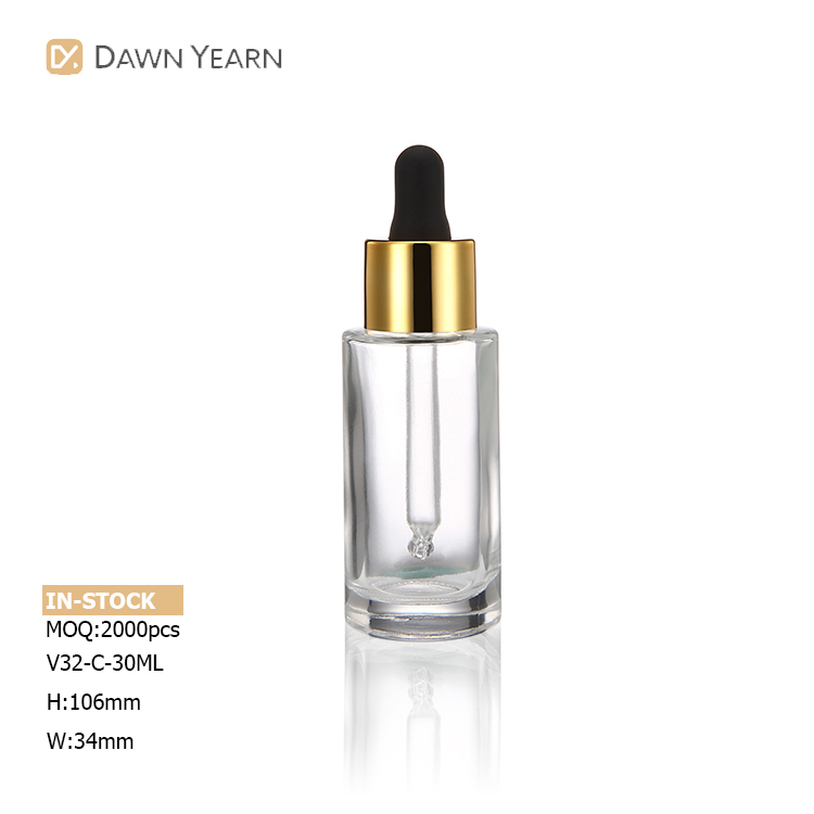 OEM/ODM wholesale cylindrical emty 1oz private label 30 ml glass dropper bottle with gold dropper for serum