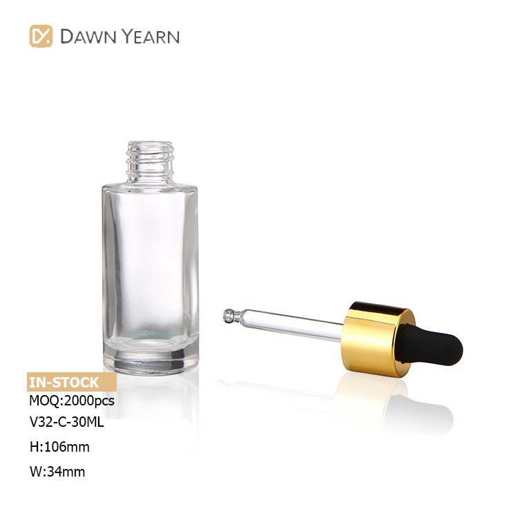 OEM/ODM wholesale cylindrical emty 1oz private label 30 ml glass dropper bottle with gold dropper for serum