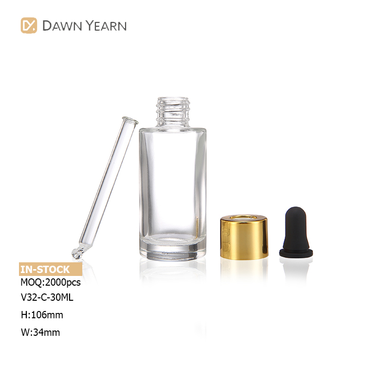OEM/ODM wholesale cylindrical emty 1oz private label 30 ml glass dropper bottle with gold dropper for serum