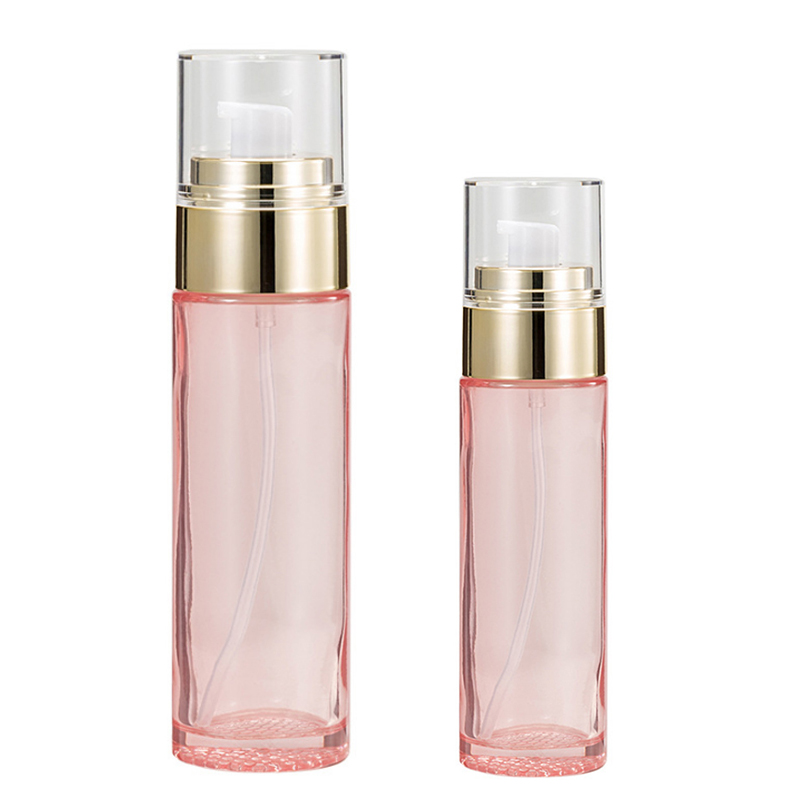 OEM Pink Transparent Glass Lotion Pump Bottle Glass Cosmetic Bottle