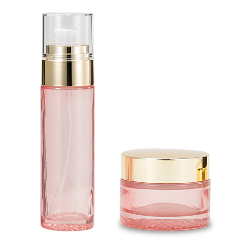 OEM Pink Transparent Glass Lotion Pump Bottle Glass Cosmetic Bottle