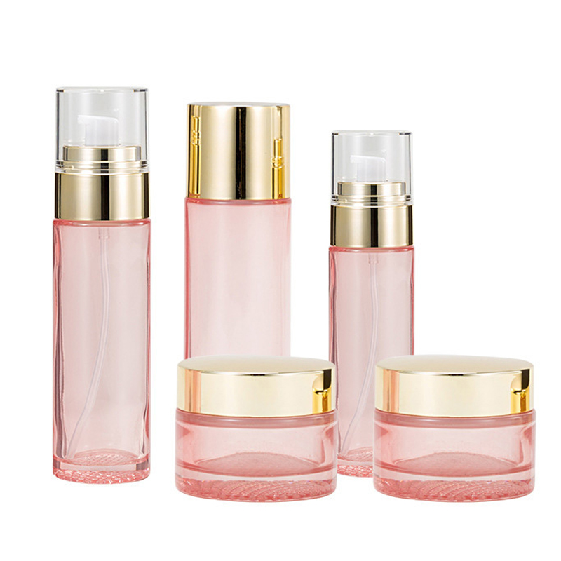 OEM Pink Transparent Glass Lotion Pump Bottle Glass Cosmetic Bottle
