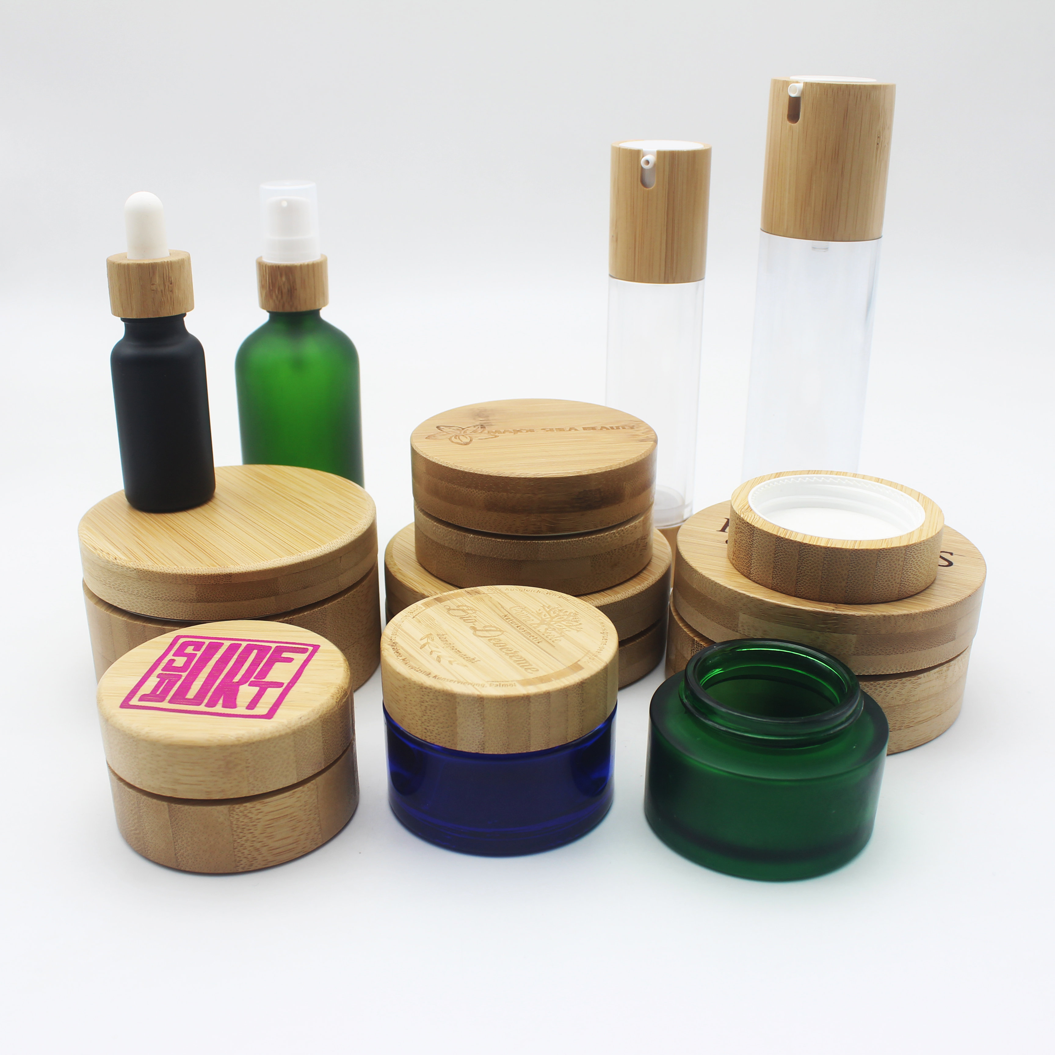OEM Popular 30 ml white glass jars bamboo lids glass container cream pots for CBD essence BP-393K