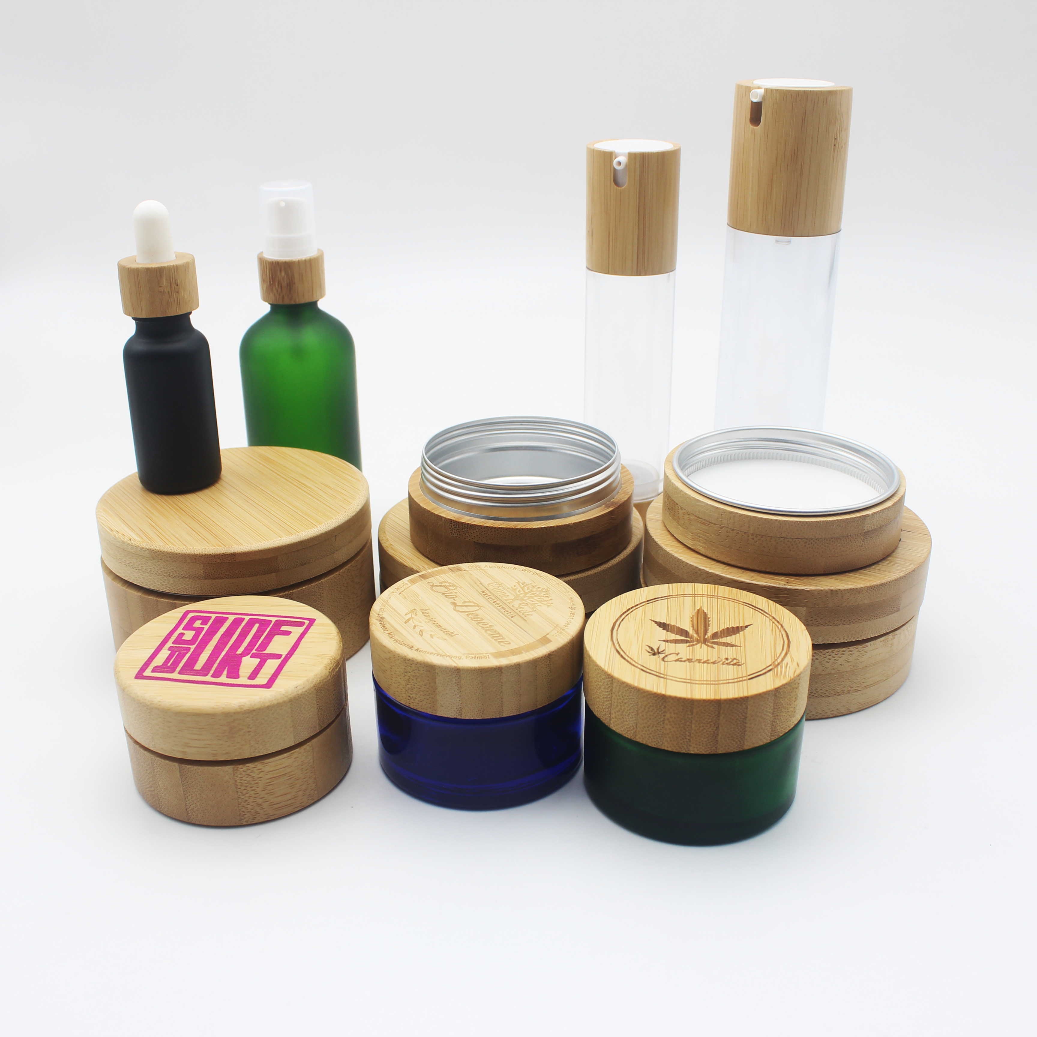 OEM Popular 30 ml white glass jars bamboo lids glass container cream pots for CBD essence BP-393K