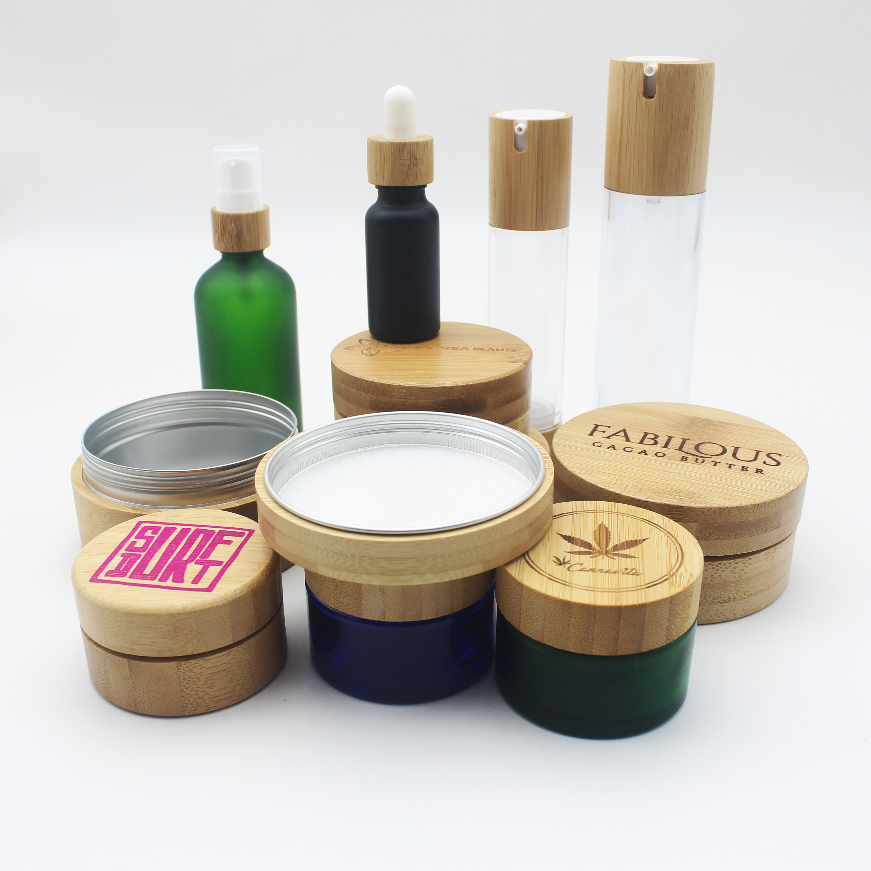 OEM Popular 30 ml white glass jars bamboo lids glass container cream pots for CBD essence BP-393K