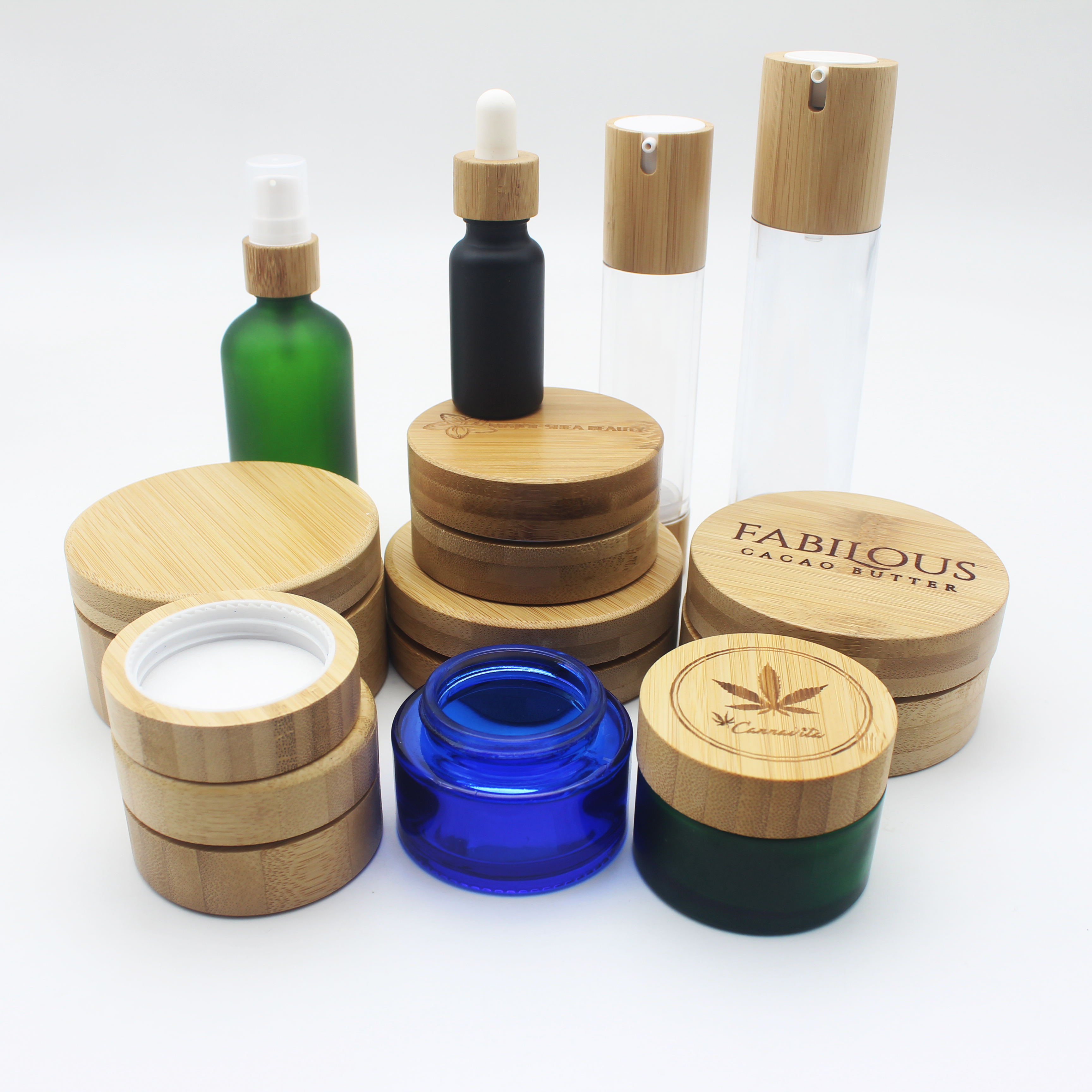 OEM Popular 30 ml white glass jars bamboo lids glass container cream pots for CBD essence BP-393K