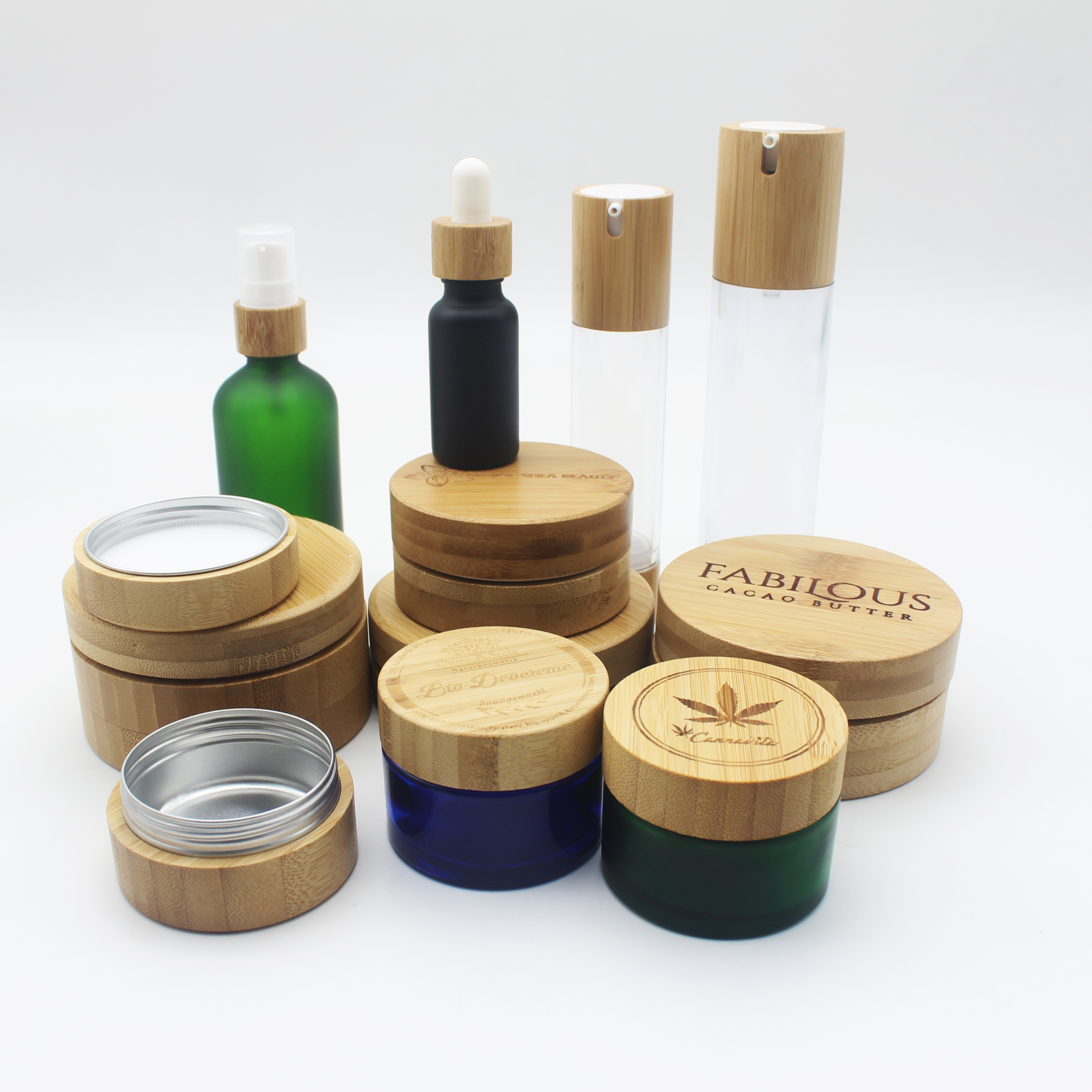 OEM Popular 30 ml white glass jars bamboo lids glass container cream pots for CBD essence BP-393K