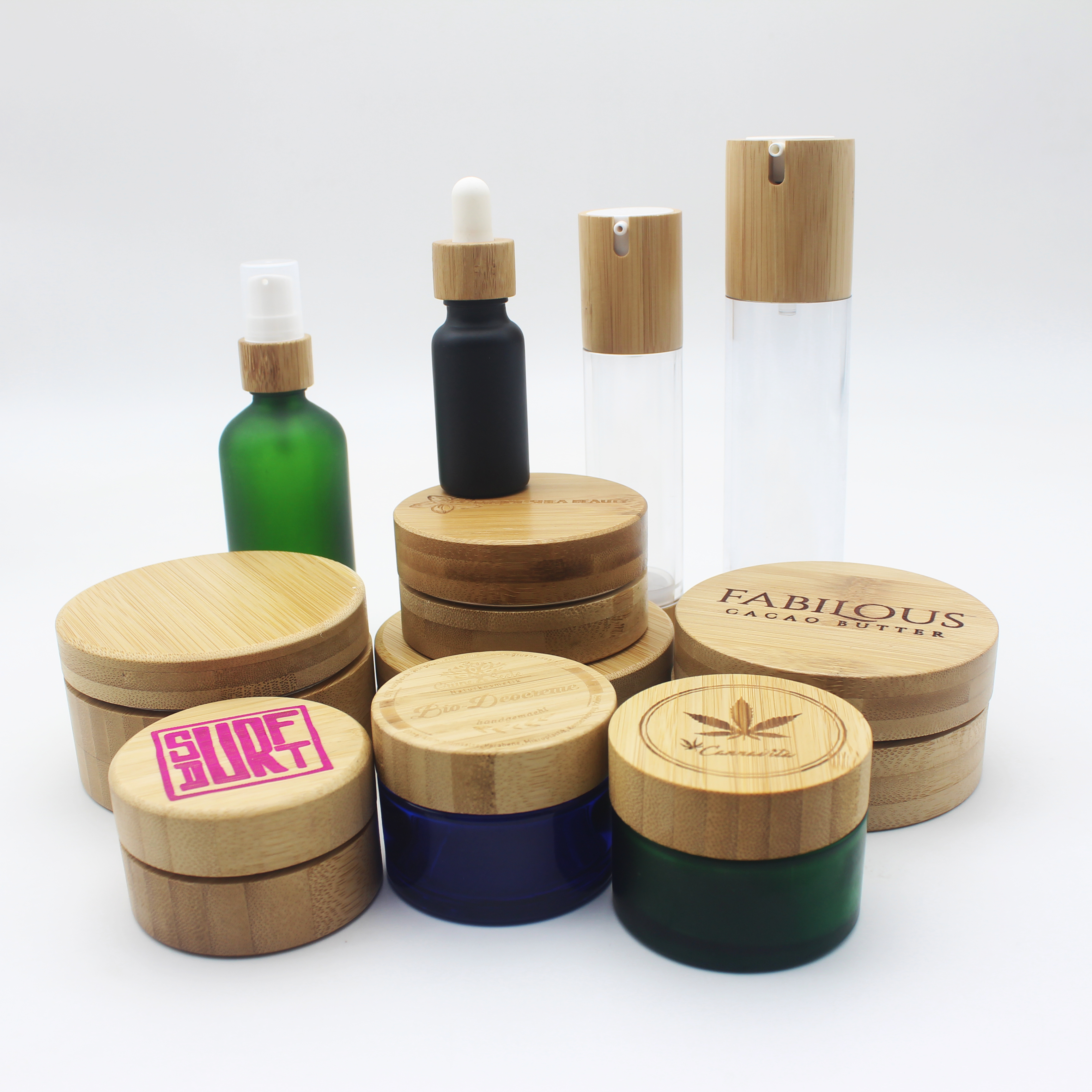 OEM Popular 30 ml white glass jars bamboo lids glass container cream pots for CBD essence BP-393K