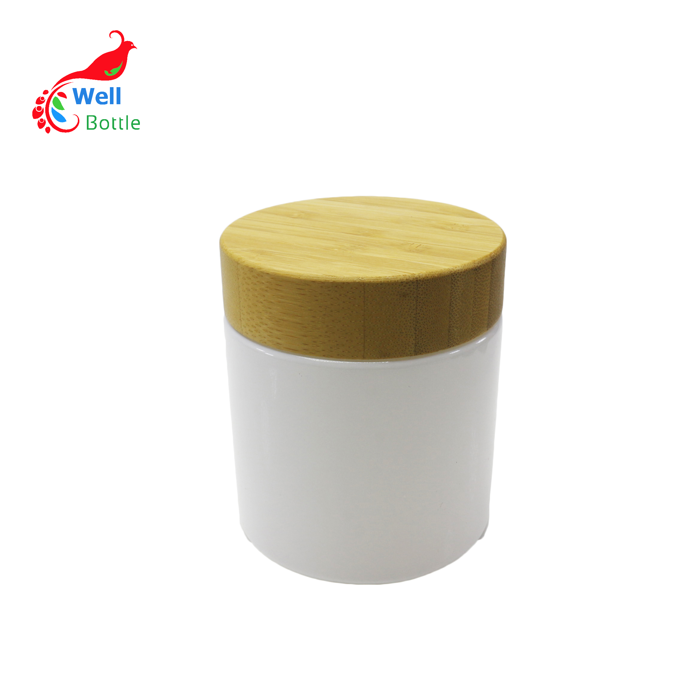 OEM Popular 30 ml white glass jars bamboo lids glass container cream pots for CBD essence J103E