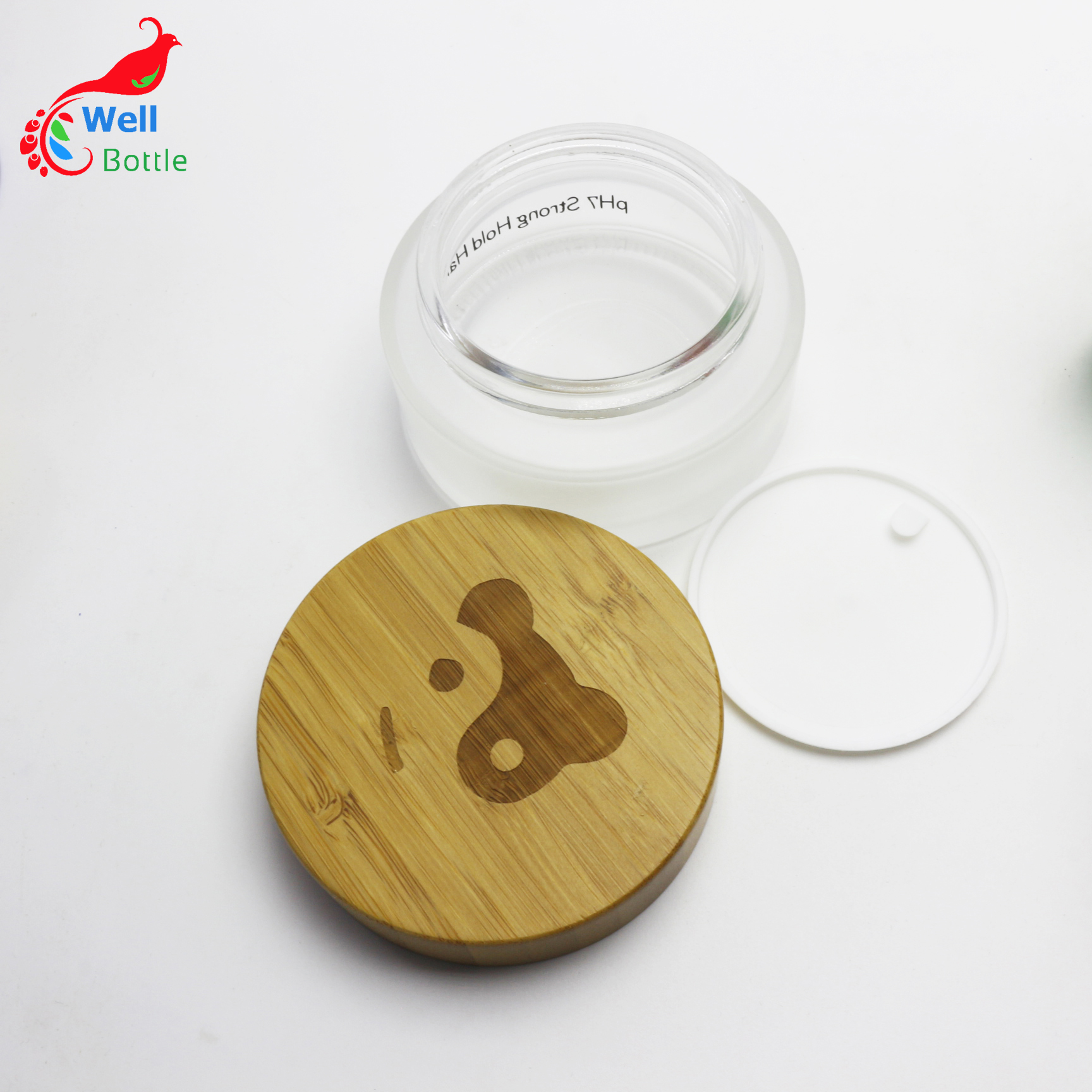 OEM Popular 30 ml white glass jars bamboo lids glass container cream pots for CBD essence J103E