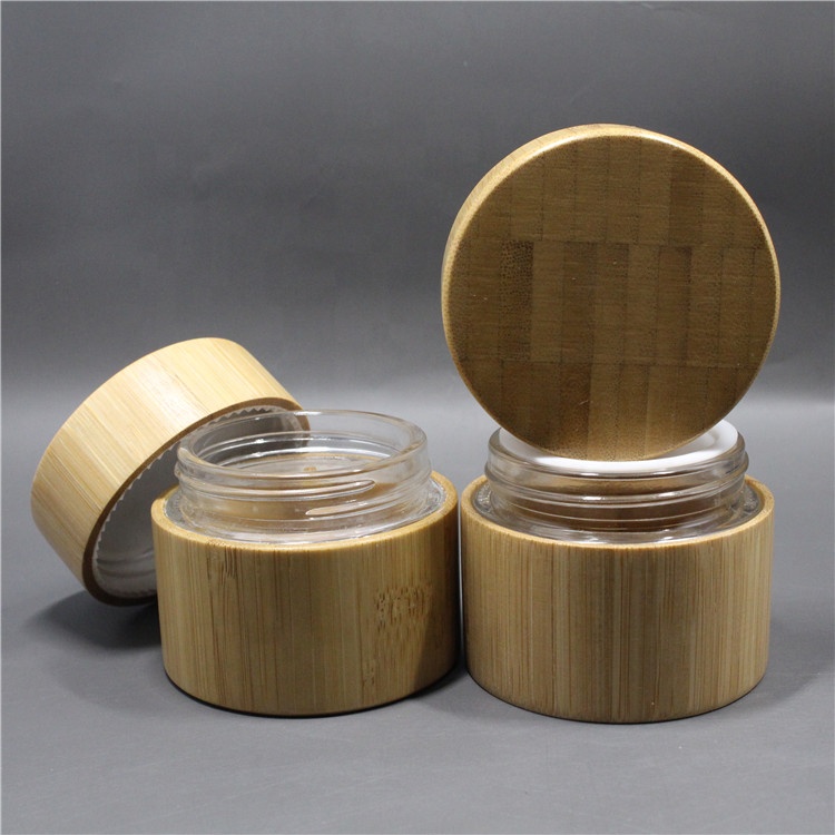 OEM Print logo bamboo cosmetic packaging body butter bamboo jar glass inner for skin care cream