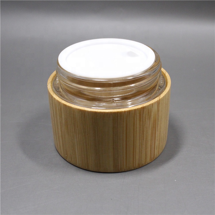 OEM Print logo bamboo cosmetic packaging body butter bamboo jar glass inner for skin care cream