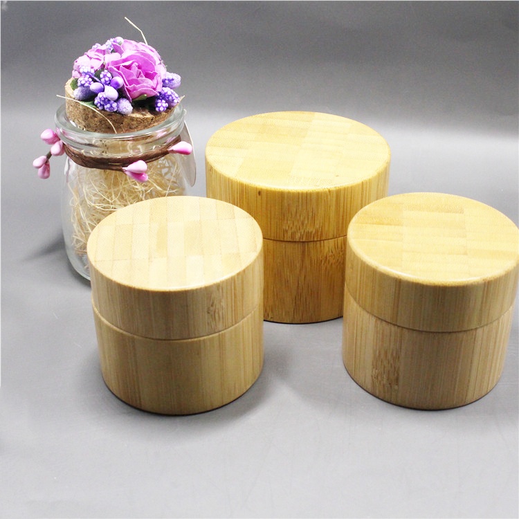 OEM Print logo bamboo cosmetic packaging body butter bamboo jar glass inner for skin care cream