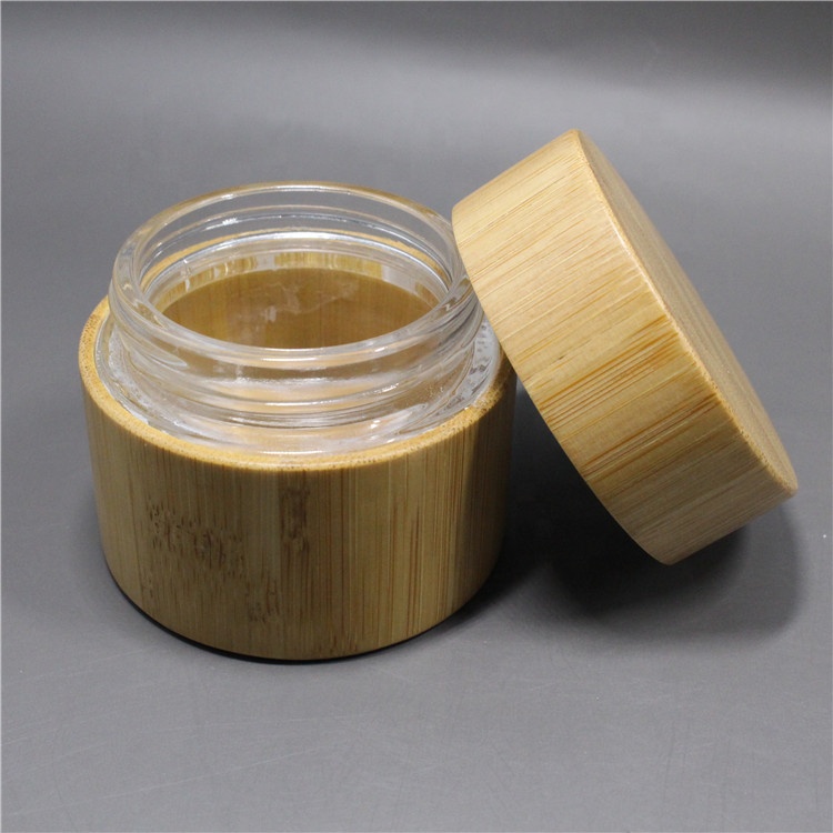 OEM Print logo bamboo cosmetic packaging body butter bamboo jar glass inner for skin care cream