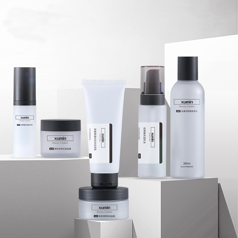 OEM Private Label Cosmetic Packaging Plastic Bottle Set PET Cream Jar Vacuum Bottle Cleanser Tube Jar
