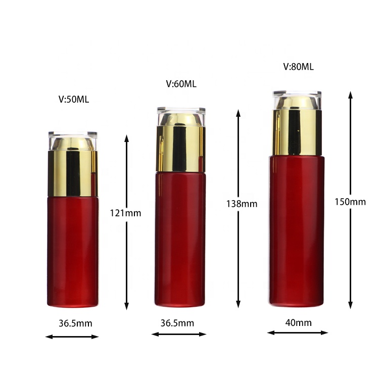 OEM Private Label Refillable Frosted Red 30ml 50ml Pump Cosmetics Glass Serum Lotion Bottle And Jars