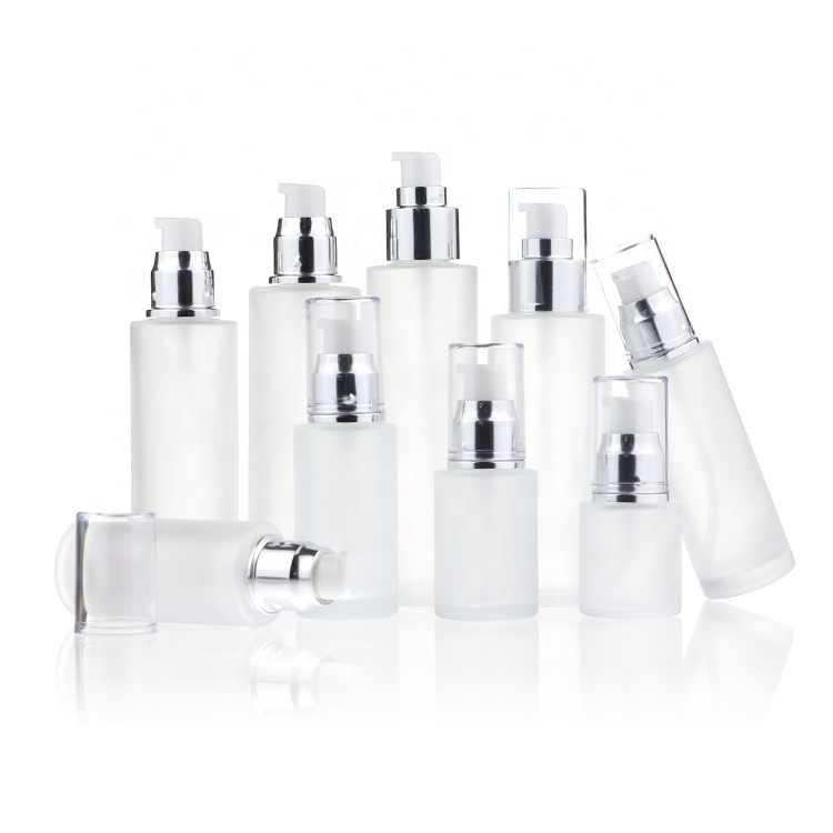 OEM Private Label Refillable Frosted Red 30ml 50ml Pump Cosmetics Glass Serum Lotion Bottle And Jars