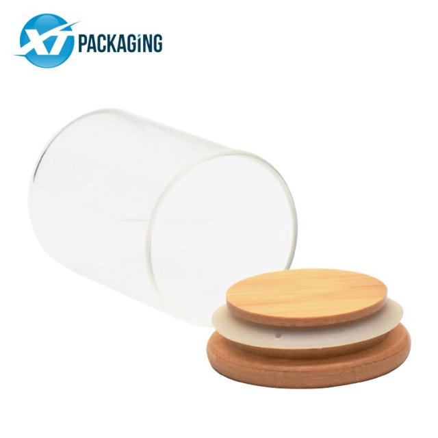 OEM Smell Proof Storage Glass Jar Borosilicate Glass Container bamboo lid wooden cap wooden lid tubos de vidrio