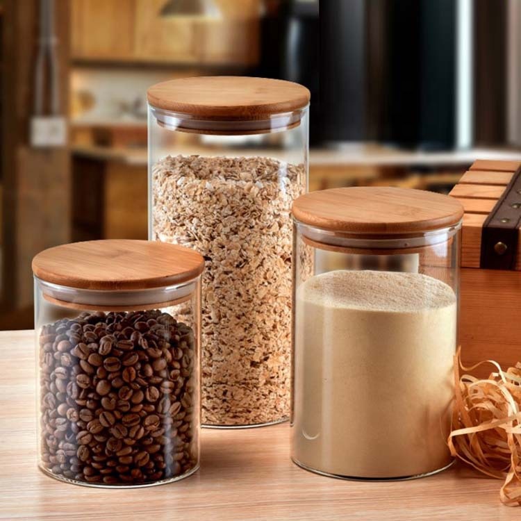 OEM Suppliers 100ml 200ml 250ml 300ml High Borosilicate kitchen Glass storage jars with Bamboo Lid
