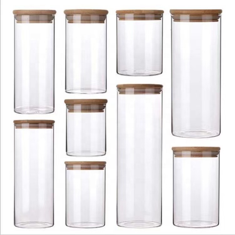 OEM Suppliers 100ml 200ml 250ml 300ml High Borosilicate kitchen Glass storage jars with Bamboo Lid