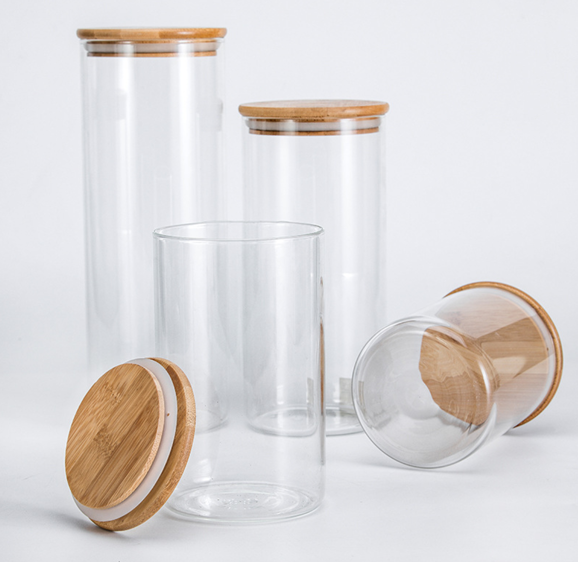 OEM Suppliers Heat Resistant glass candle jars Borosilicate airtight Glass canister jar with Bamboo Lid