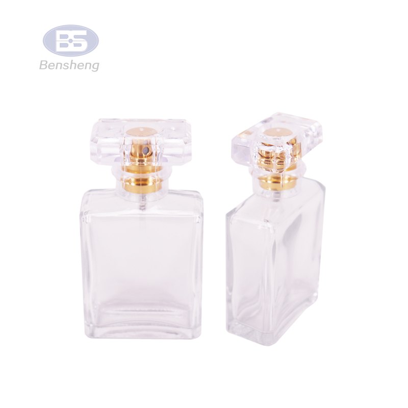 OEM Wholesale Men Women Square Black Clear Refillable Empty Perfume Glass Bottle 30ml 50ml