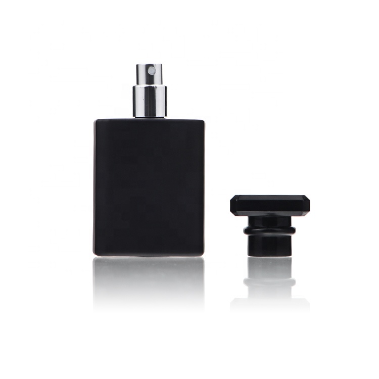 OEM Wholesale Men Women Square Black Clear Refillable Empty Perfume Glass Bottle 30ml 50ml