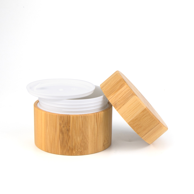 OEM body lotion container 30ml 50ml 100ml empty bamboo white PP plastic round cosmetic cream jar with bamboo lid