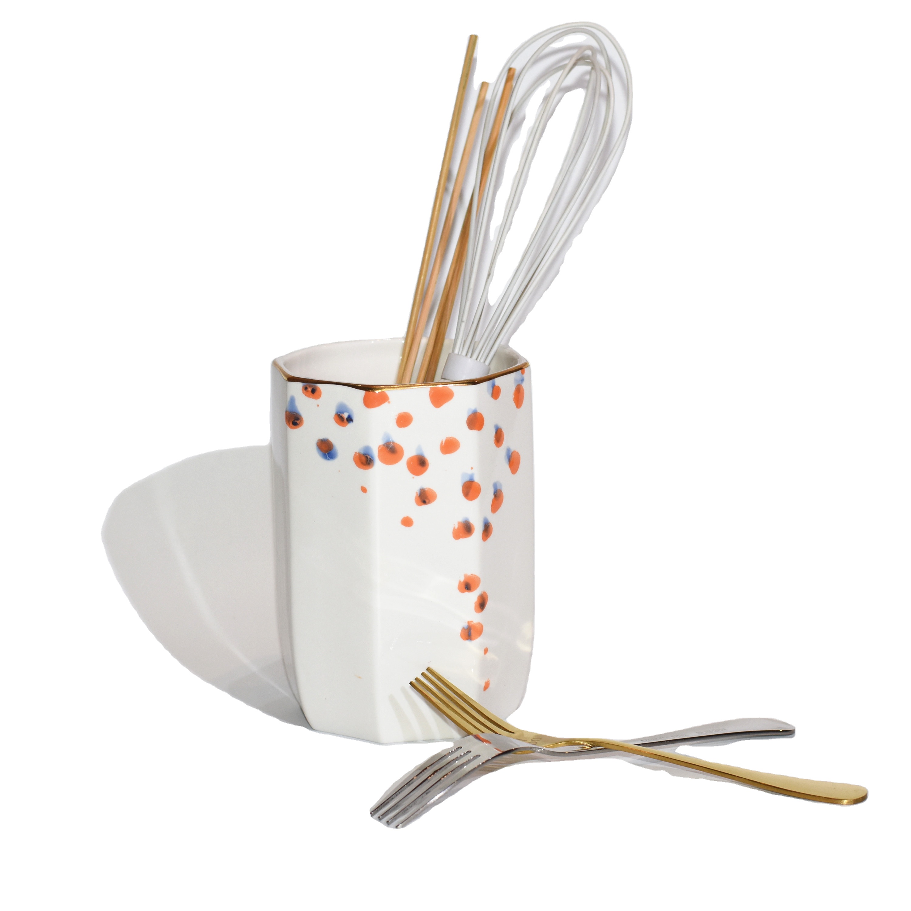OEM custom Farmhouse Decor and Kitchen Ceramic Utensil Holder Vintage Iron Porcelain Utensil Crock