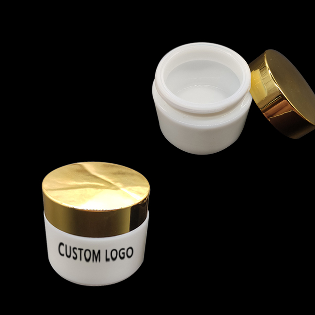 OEM custom logo 60ml glass white material cosmetic cream jar recyclable hemp container with gold and silver jar from china