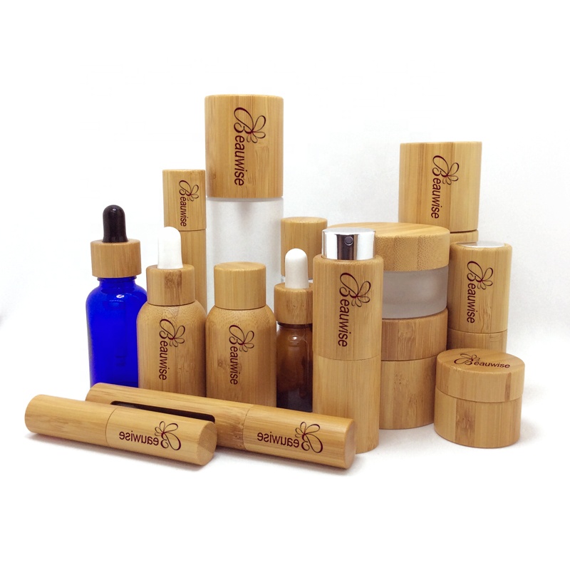 OEM customized bamboo cosmetics packaging and bamboo skincare bottle packaging are on sale