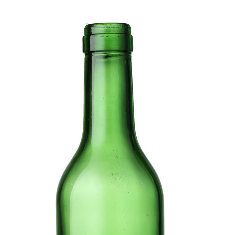 OEM empty 33cl 375ml printed round shape green bottle for beverage liquor beer alcohol spirit with screw cap