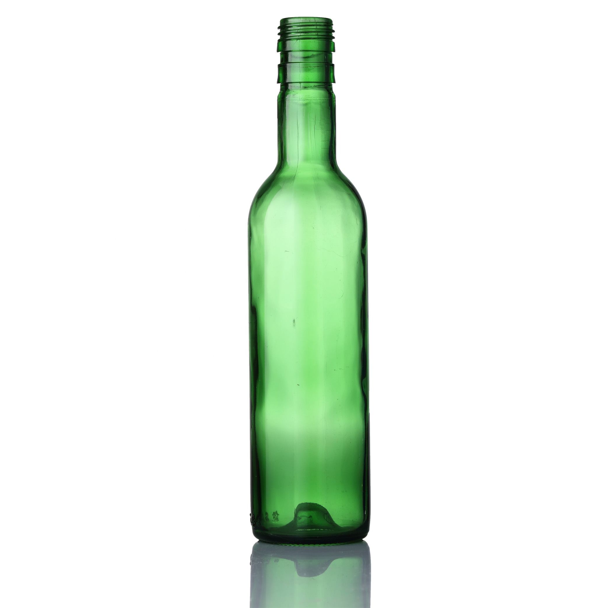 OEM empty 33cl 375ml printed round shape green bottle for beverage liquor beer alcohol spirit with screw cap