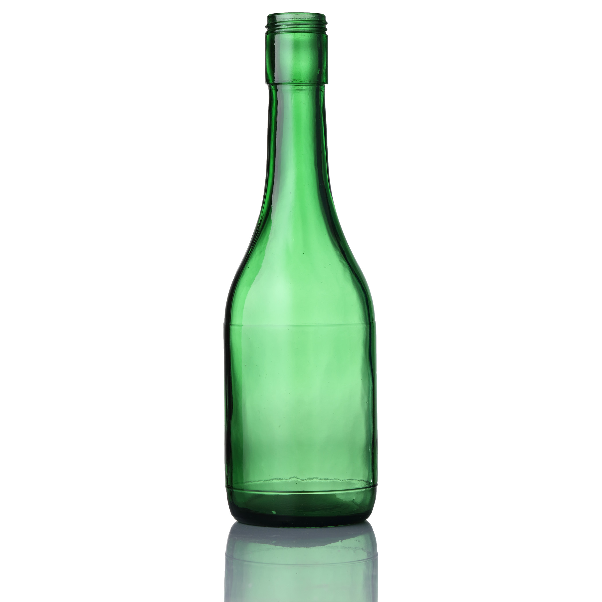 OEM empty 33cl 375ml printed round shape green bottle for beverage liquor beer alcohol spirit with screw cap