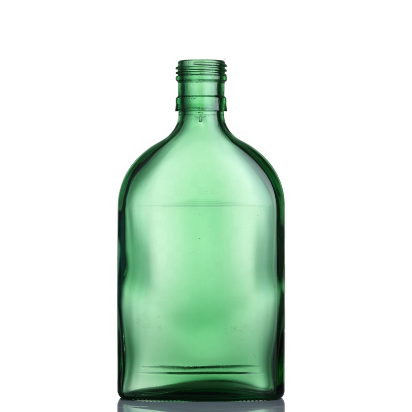 OEM empty 33cl 375ml printed round shape green bottle for beverage liquor beer alcohol spirit with screw cap