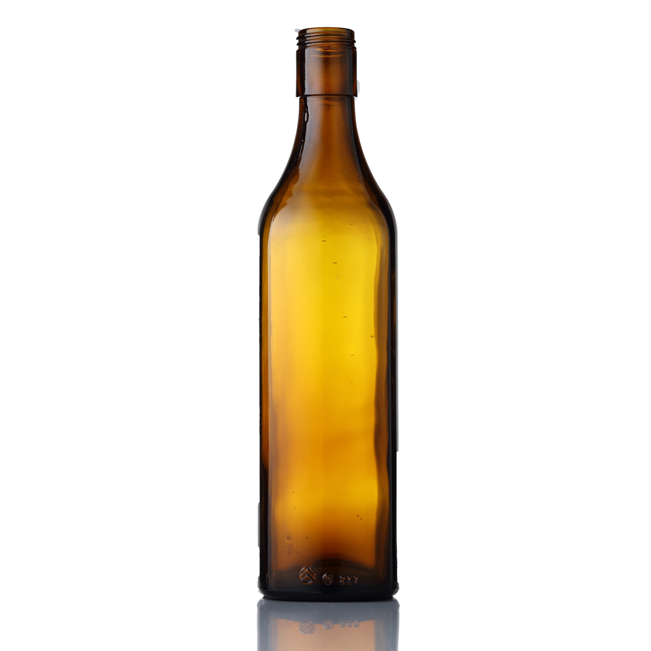 OEM empty 33cl 375ml printed round shape green bottle for beverage liquor beer alcohol spirit with screw cap