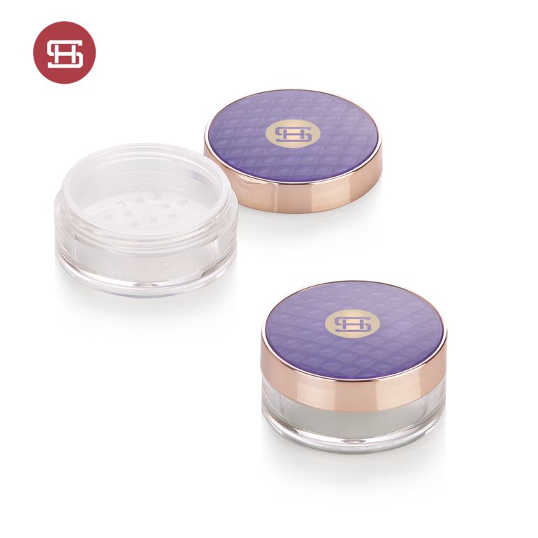 OEM empty round purple plastic loose powder container with sifter