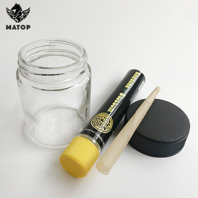 OEM logo printing custom glass jar for hemp flower